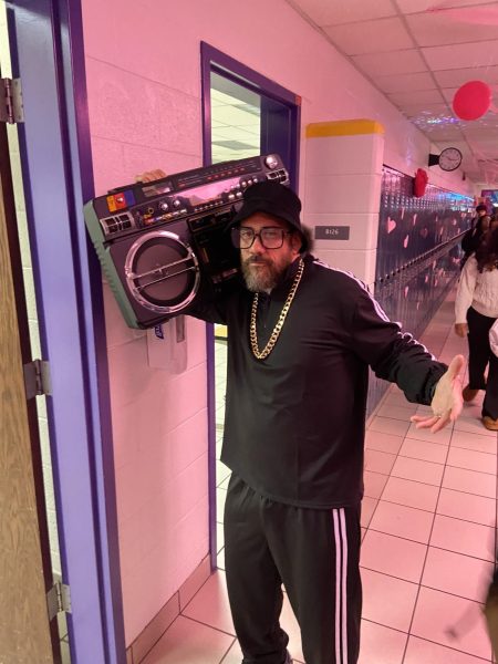 Mr. Ordonio dresses up for 80s spirit day.