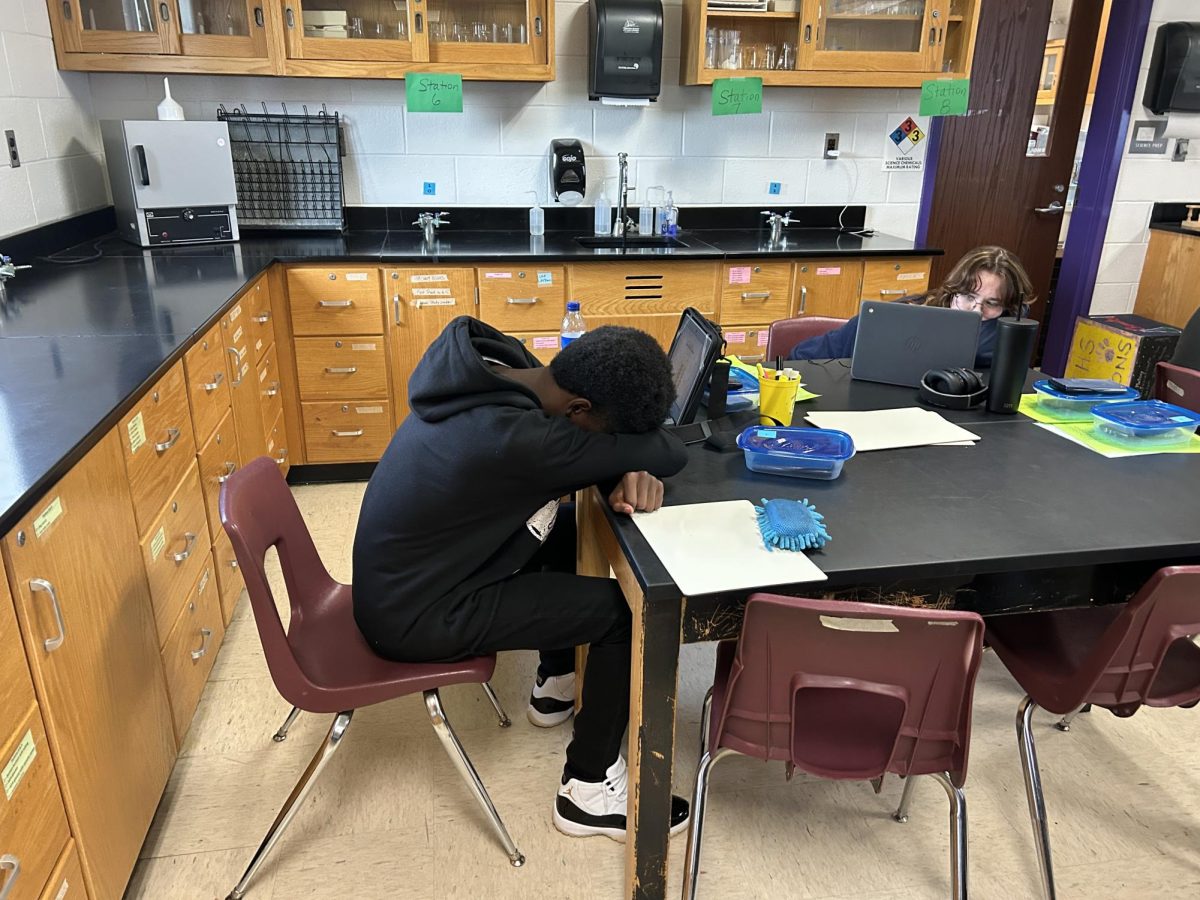 Jaquez Martin, a Tallwood student, sleeps during instructional time.