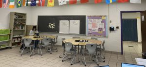 Bradley completes work as the only senior to attend Mr. Denvir's 3rd block English 12 class on May 22, 2026.